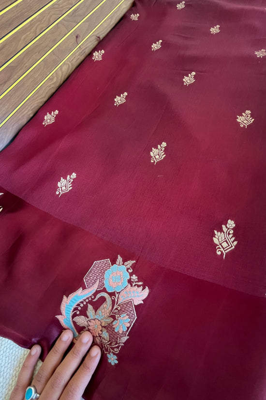Pure Mashru Border Banarasi Raw Silk Saree- regal brown