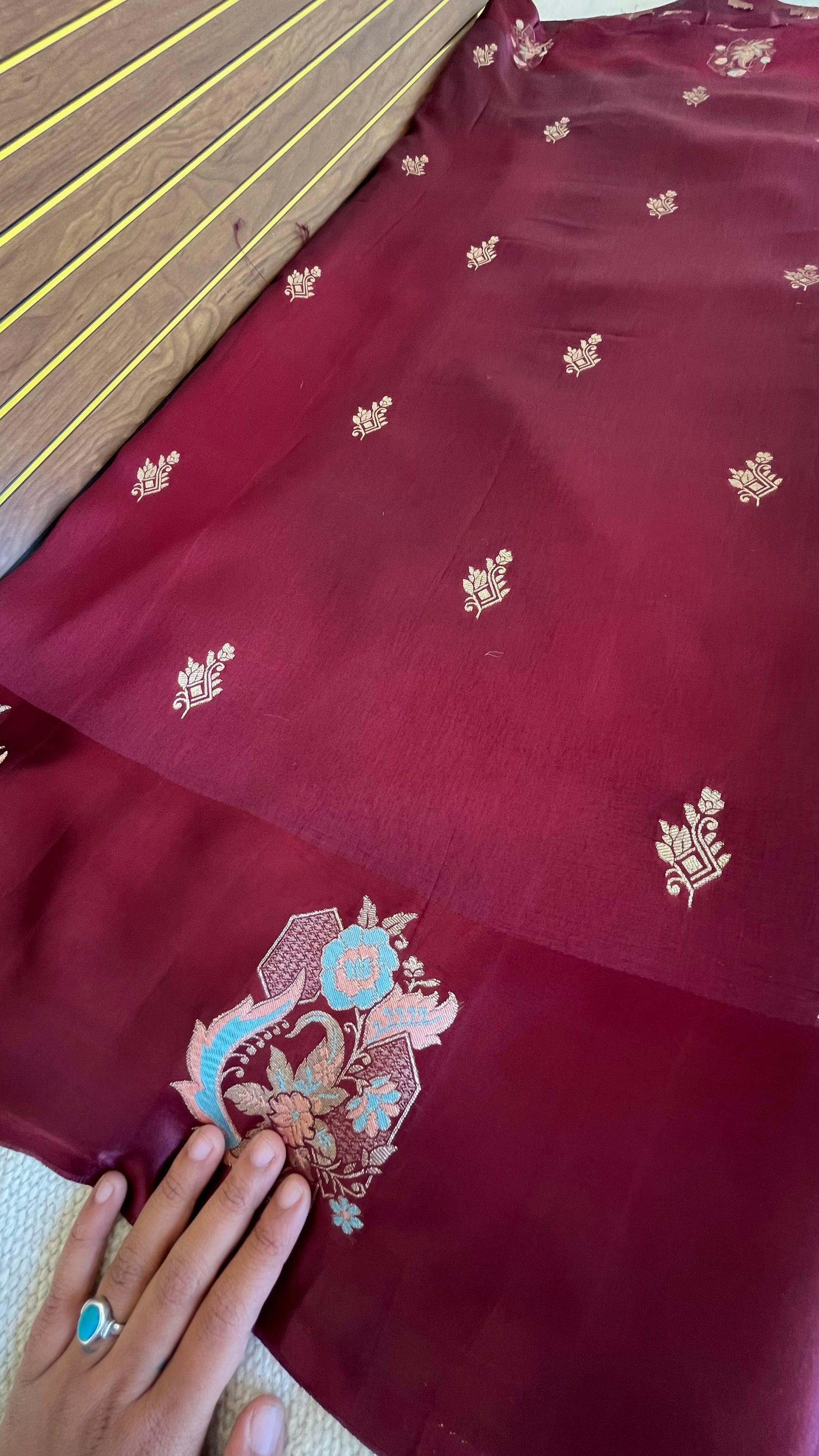 Pure Mashru Border Banarasi Raw Silk Saree- regal brown