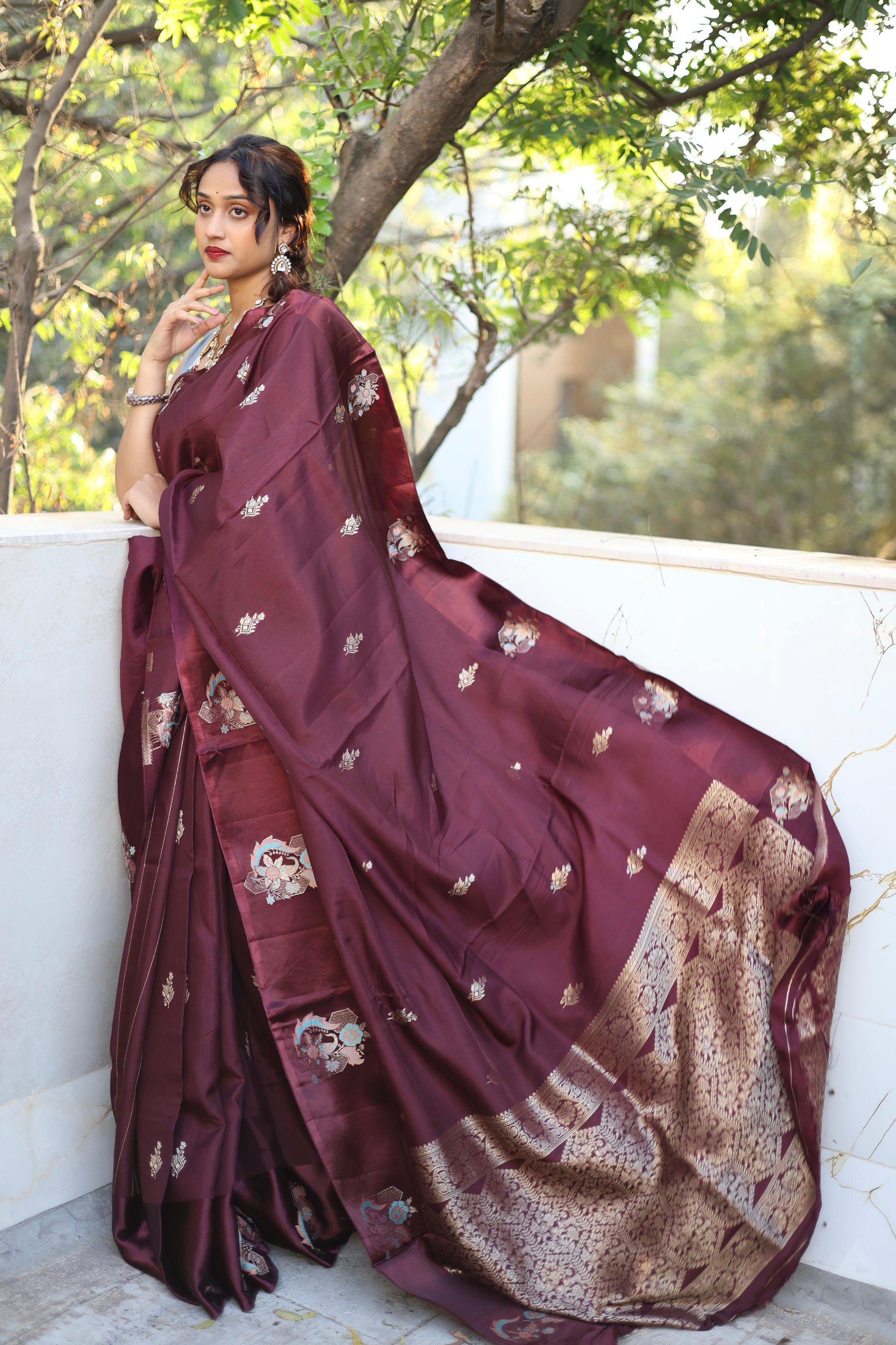 Pure Mashru Border Banarasi Raw Silk Saree- regal brown