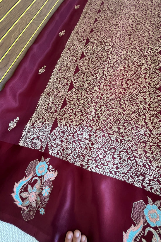 Pure Mashru Border Banarasi Raw Silk Saree- regal brown