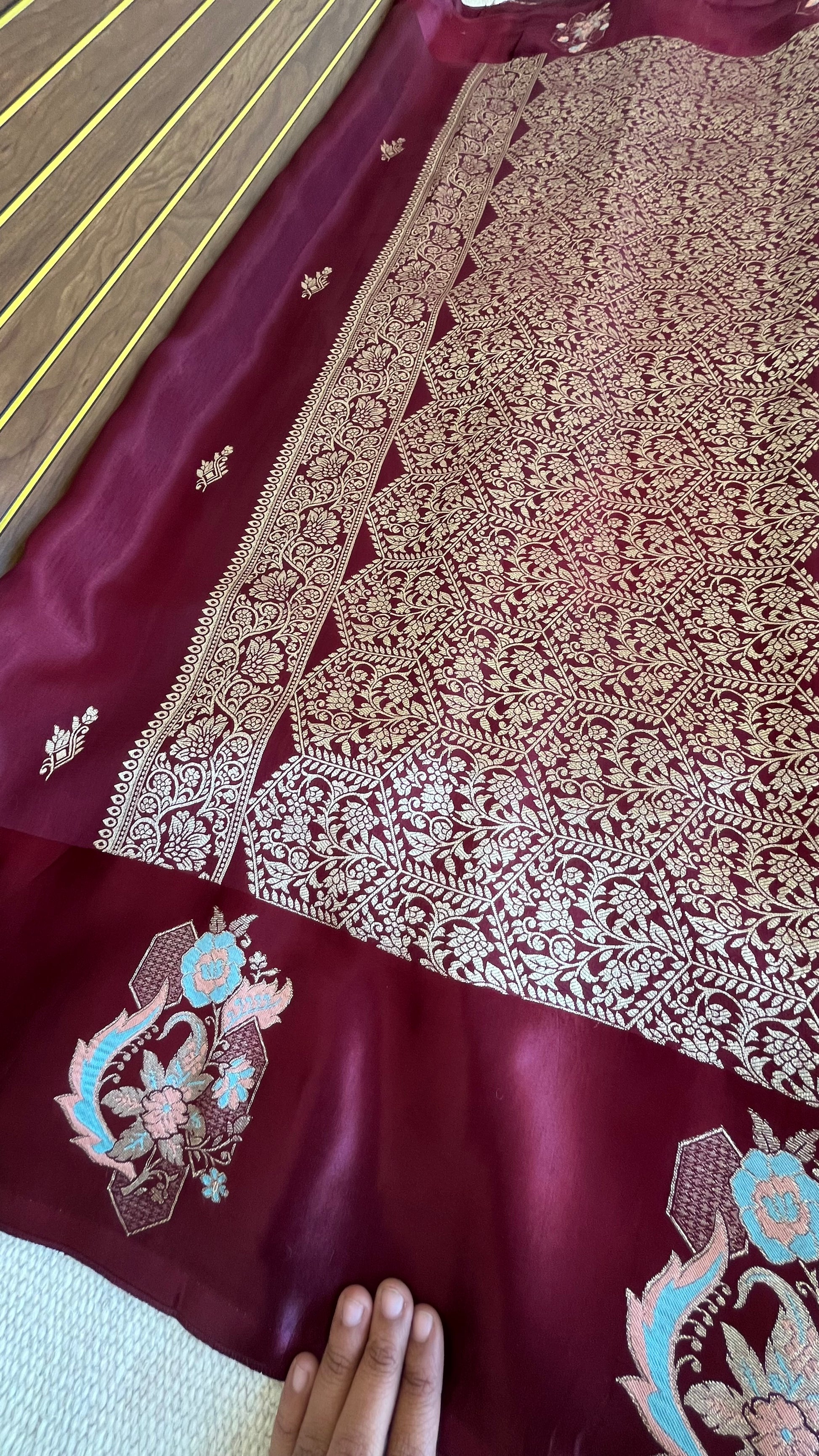 Pure Mashru Border Banarasi Raw Silk Saree- regal brown